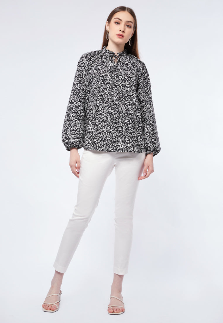 Printed Balloon Sleeve Blouse