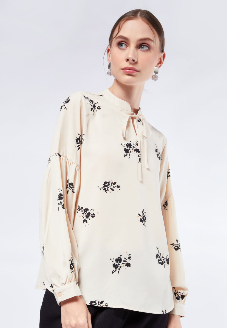 Balloon Sleeve Printed Blouse