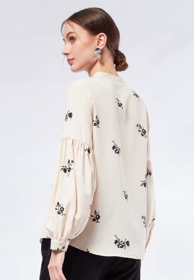 Balloon Sleeve Printed Blouse