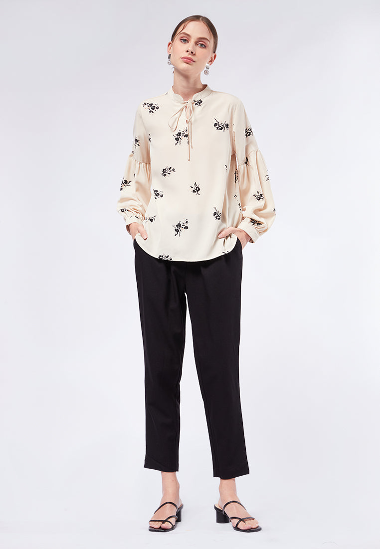 Balloon Sleeve Printed Blouse