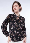 High Neck Printed Puff Sleeves Blouse
