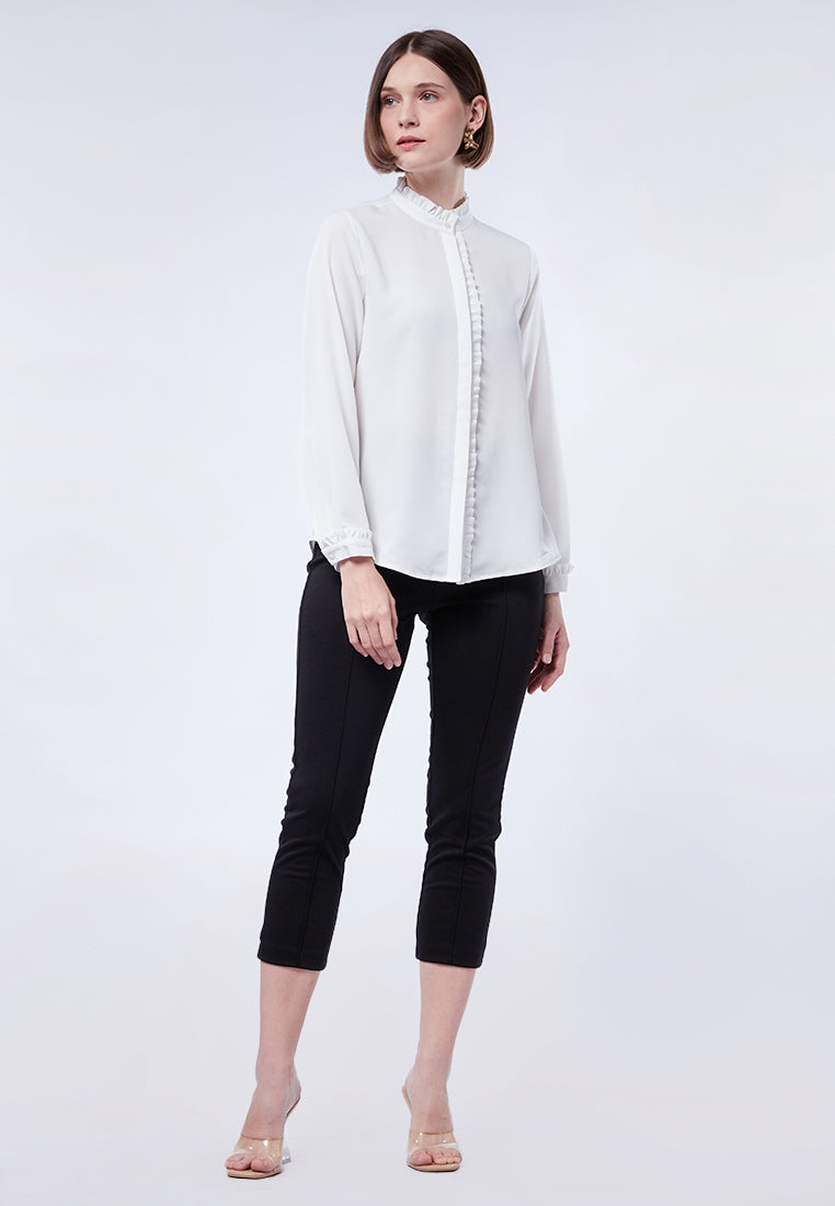 Frill Neck Long Sleeve Blouse