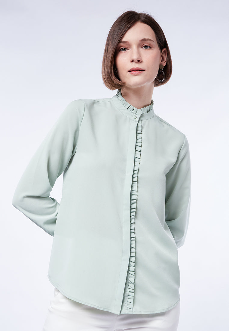 Frill Neck Long Sleeve Blouse