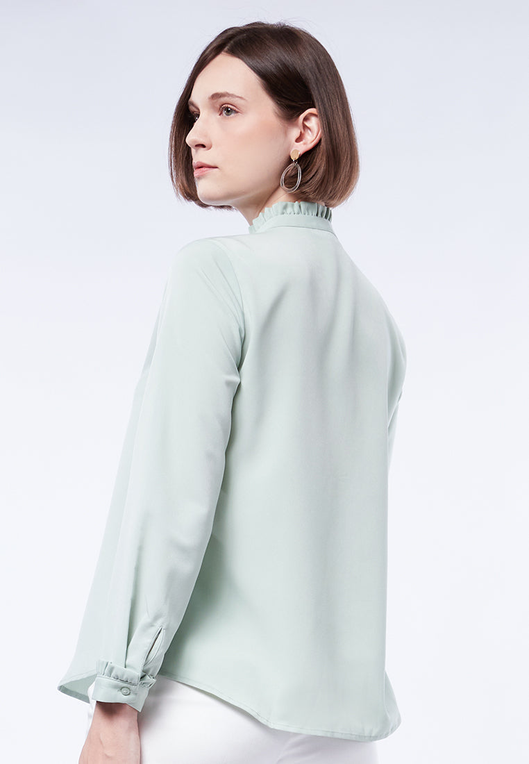 Frill Neck Long Sleeve Blouse