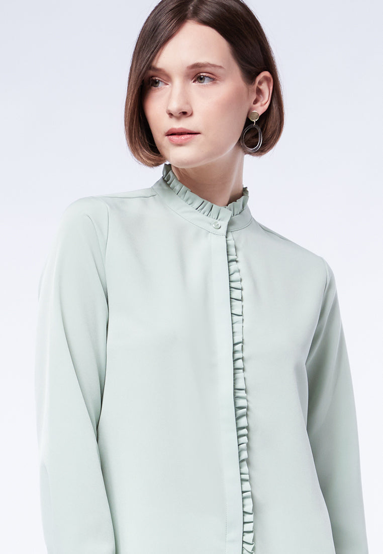 Frill Neck Long Sleeve Blouse