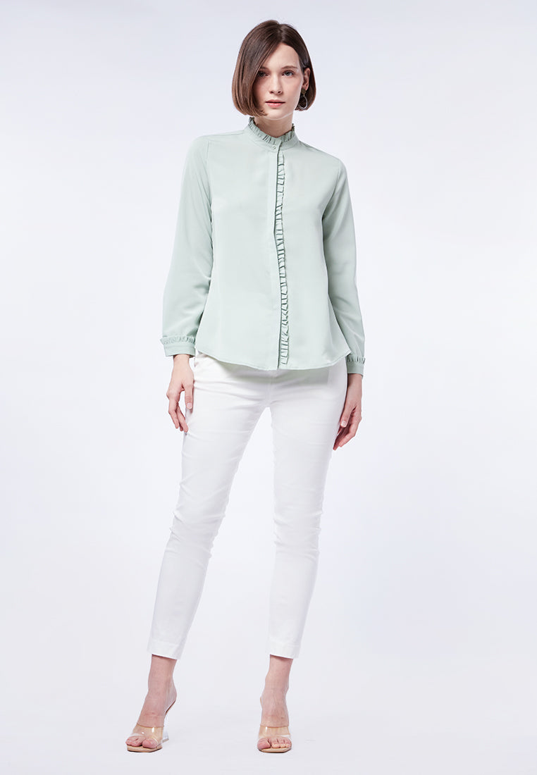 Frill Neck Long Sleeve Blouse