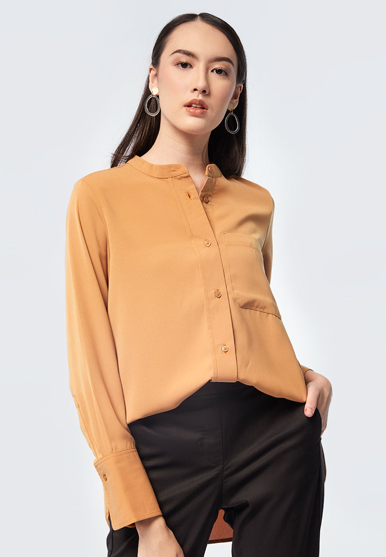 Mandarin Collar Long Sleeve Blouse