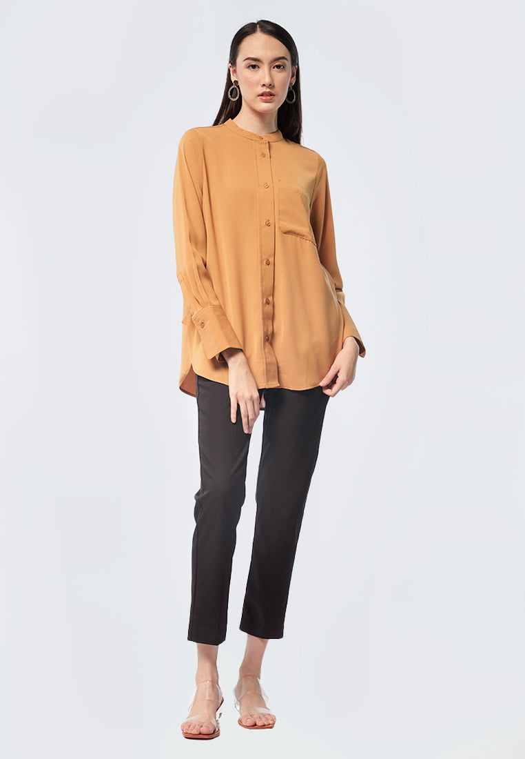 Mandarin Collar Long Sleeve Blouse