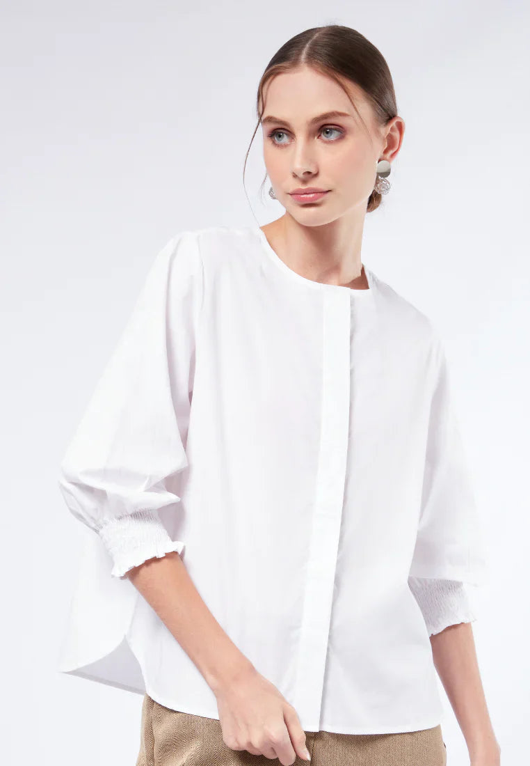 Round Neck Puff Sleeve Blouse