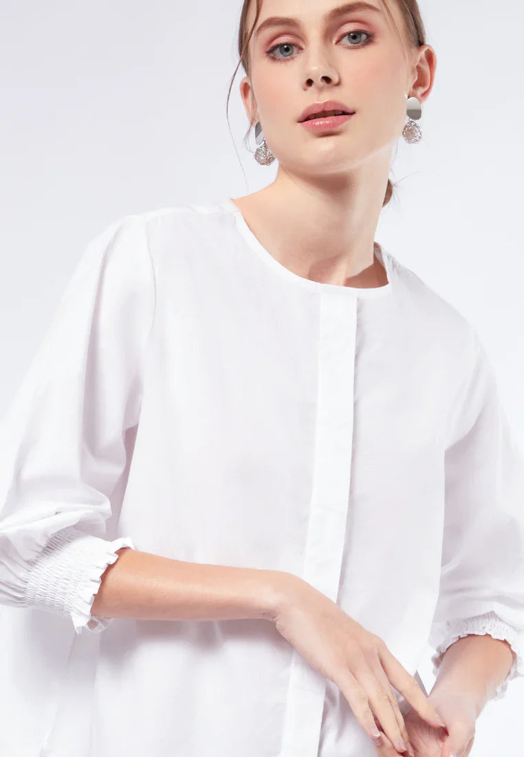 Round Neck Puff Sleeve Blouse