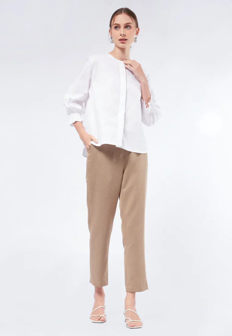 Round Neck Puff Sleeve Blouse