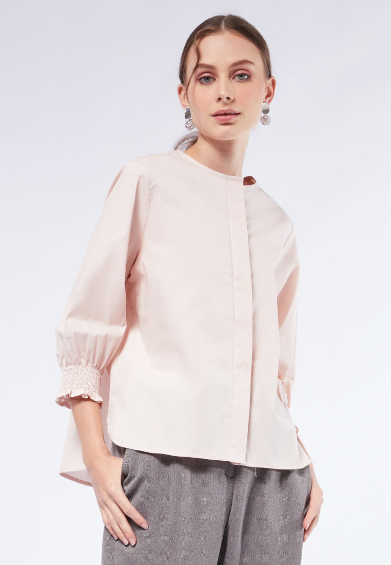 Round Neck Puff Sleeve Blouse