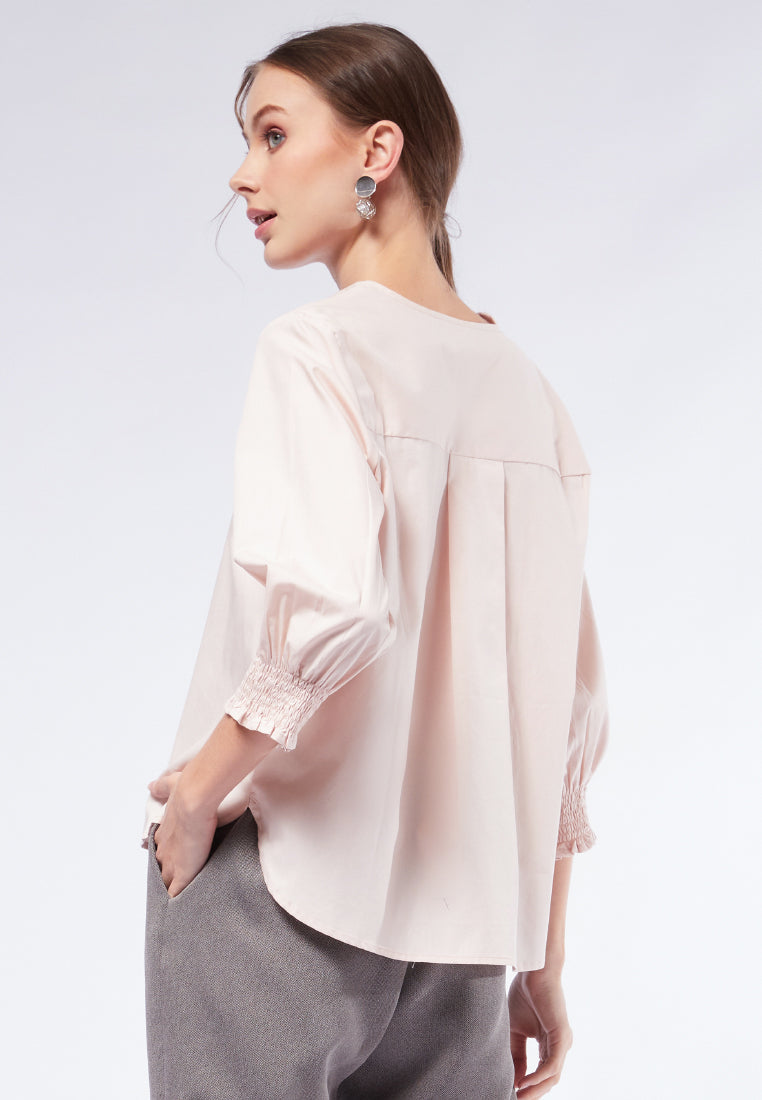 Round Neck Puff Sleeve Blouse