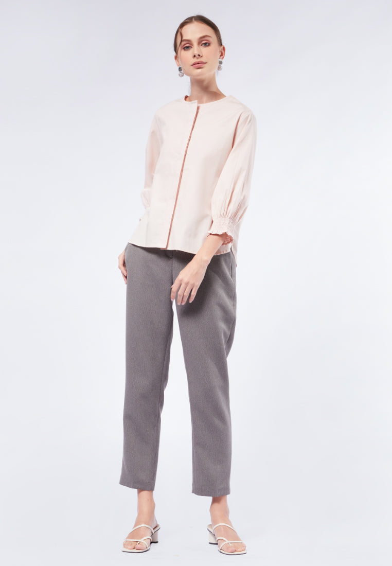 Round Neck Puff Sleeve Blouse