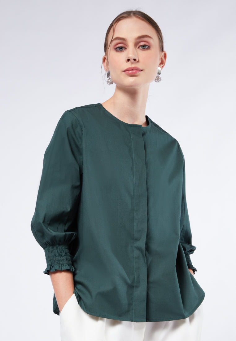 Round Neck Puff Sleeve Blouse