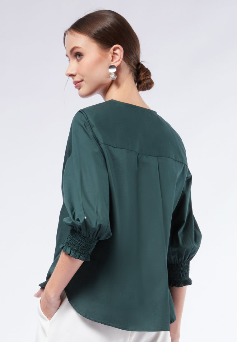 Round Neck Puff Sleeve Blouse