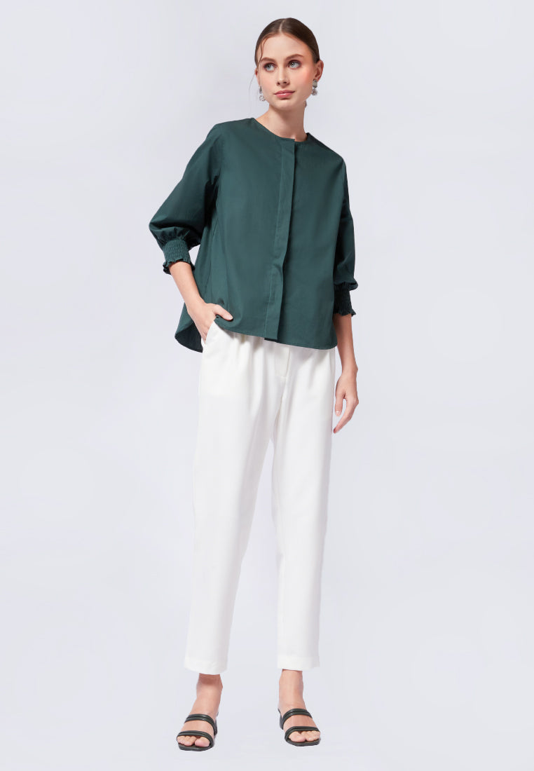 Round Neck Puff Sleeve Blouse