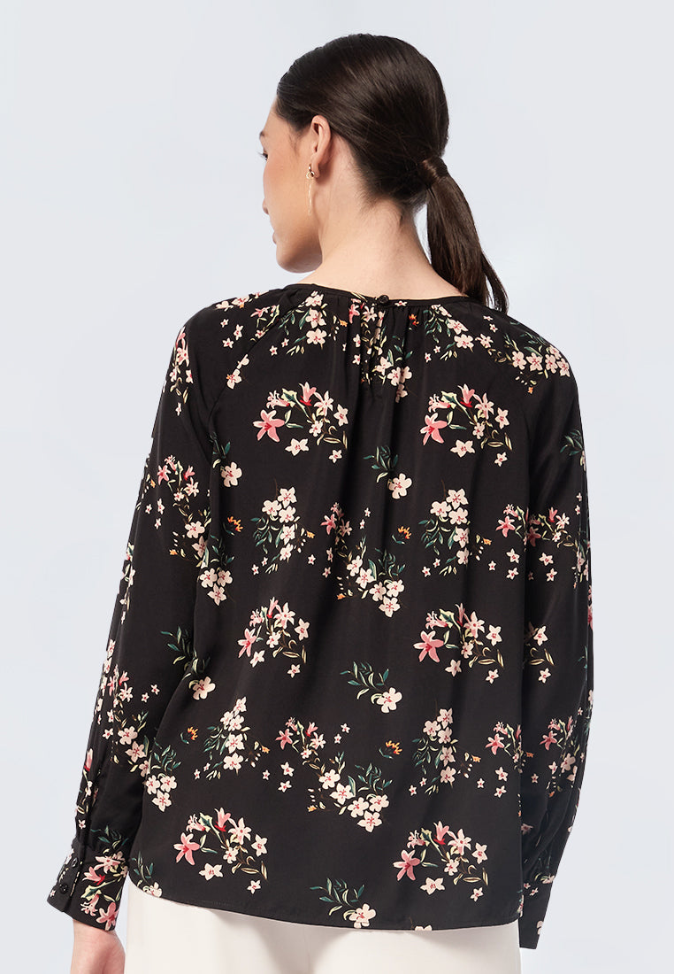 Ruched Neck Printed Blouse