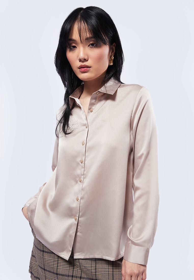 Long Sleeve Sateen Blouse