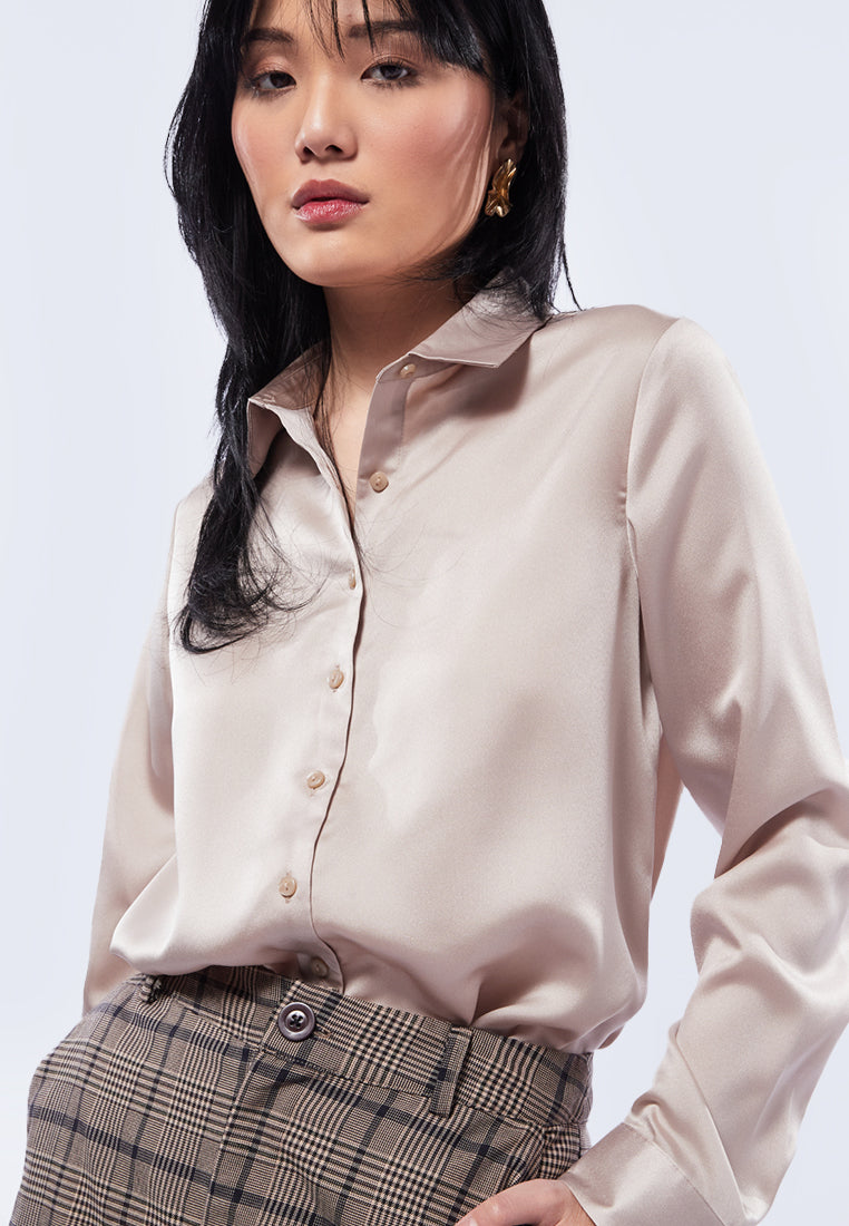 Long Sleeve Sateen Blouse
