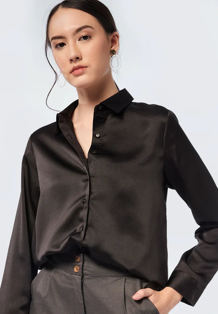 Long Sleeve Sateen Blouse