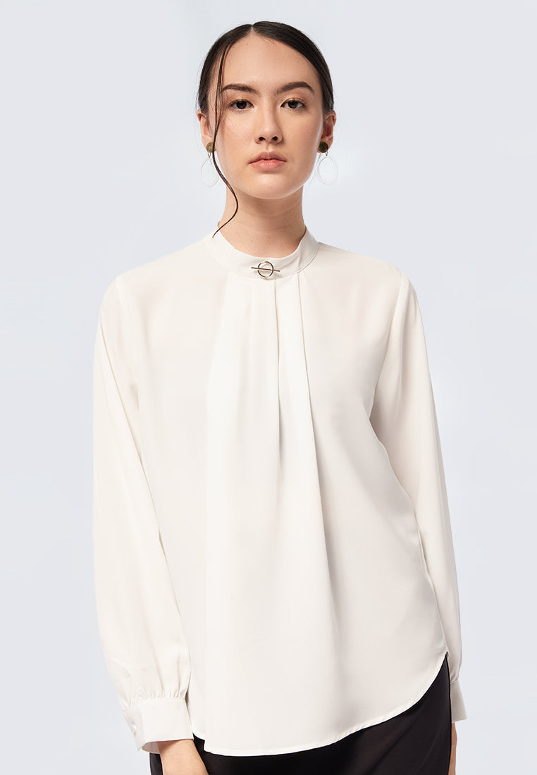 Front Pleated Long Sleeve Blouse