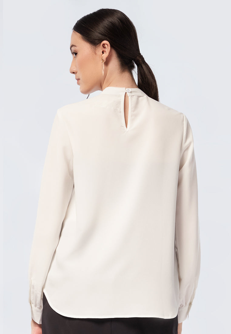 Front Pleated Long Sleeve Blouse