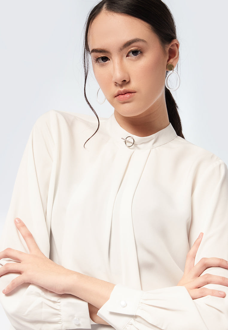 Front Pleated Long Sleeve Blouse