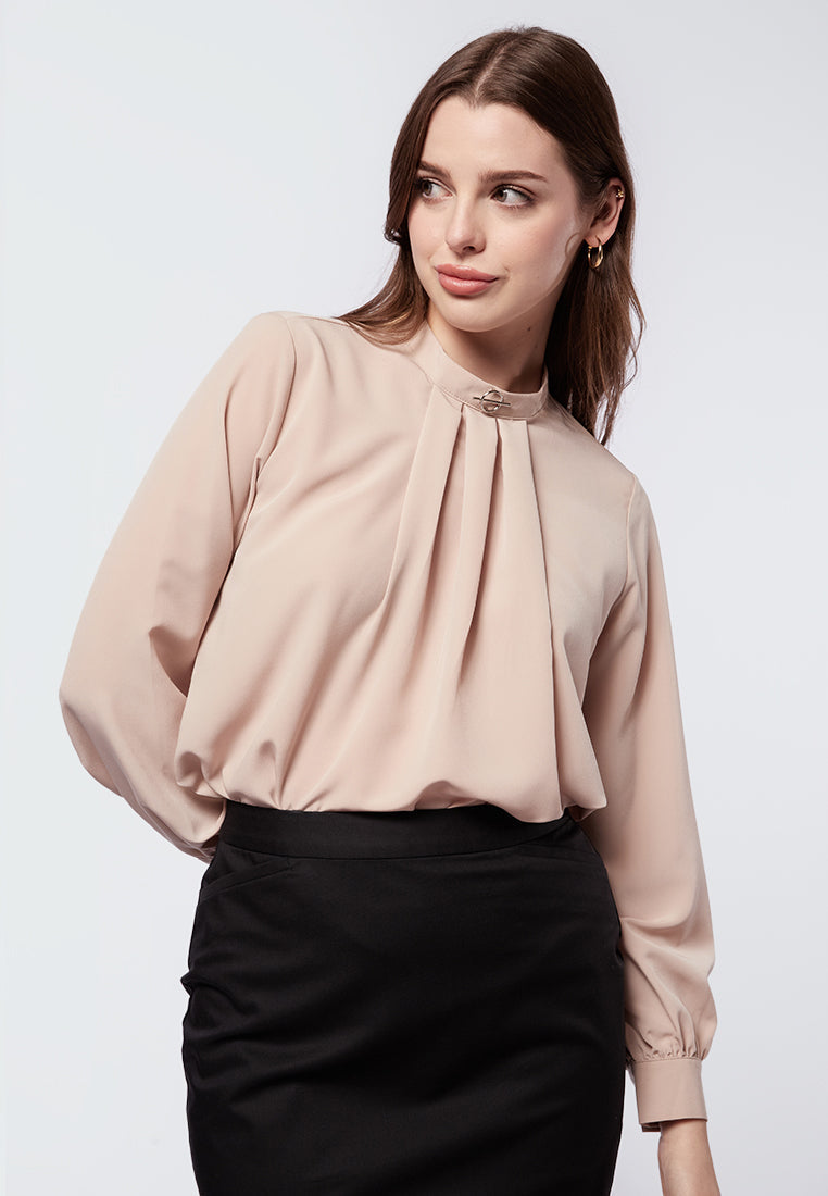 Long Sleeve Blouse with Pleats Detail