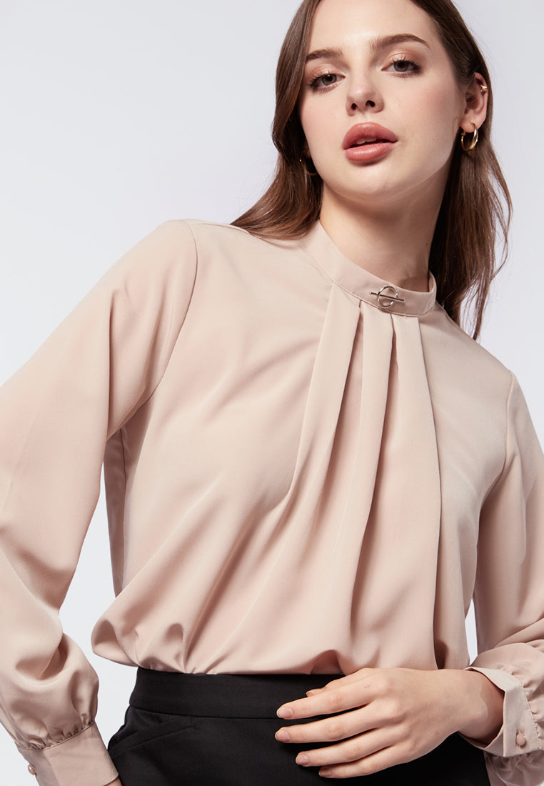 Long Sleeve Blouse with Pleats Detail