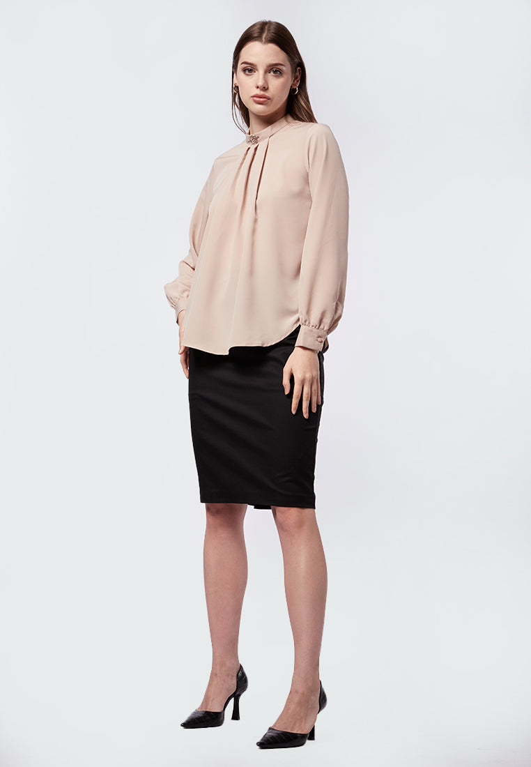 Long Sleeve Blouse with Pleats Detail