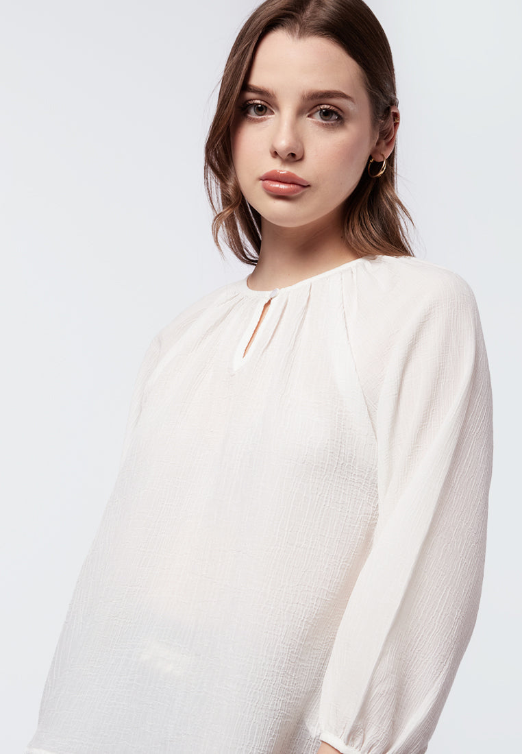 Round Neck Puff Sleeve Blouse