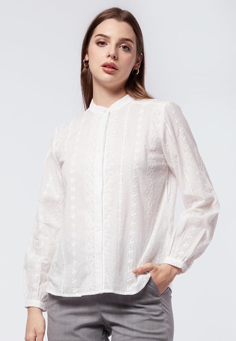 Mandarin Collar Long Sleeve Blouse
