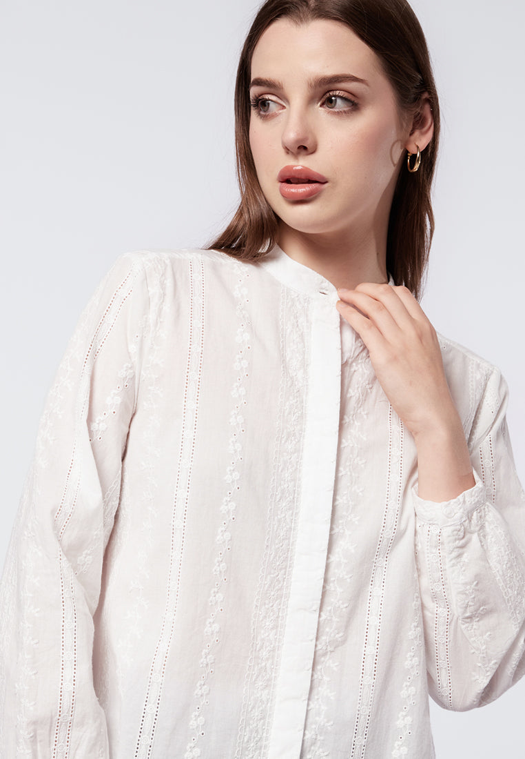 Mandarin Collar Long Sleeve Blouse