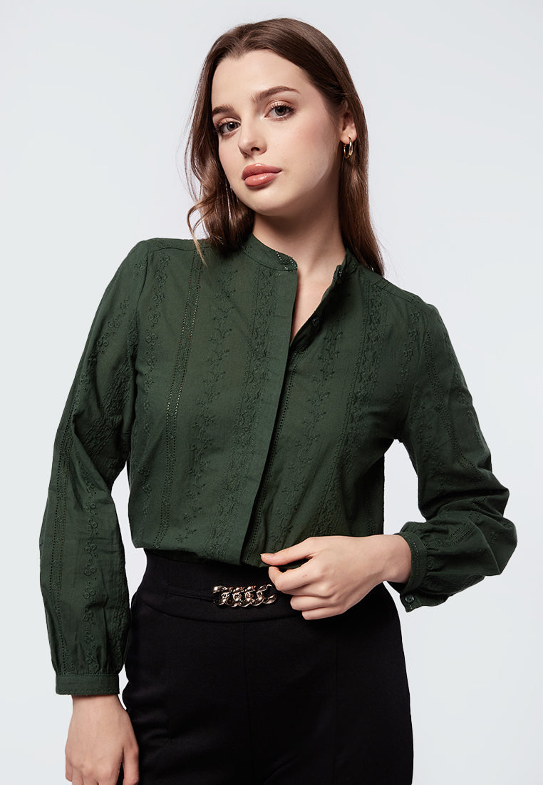 Mandarin Collar Long Sleeve Blouse