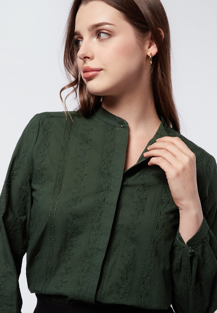 Mandarin Collar Long Sleeve Blouse