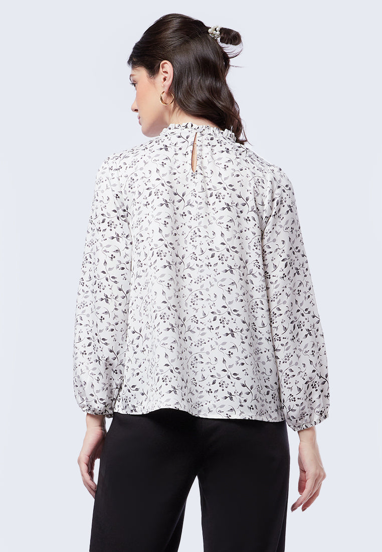Printed Ruffle Long Sleeve Blouse