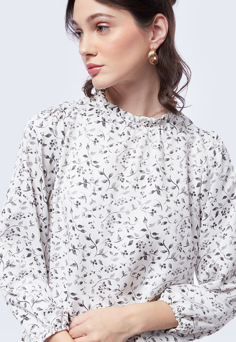 Printed Ruffle Long Sleeve Blouse
