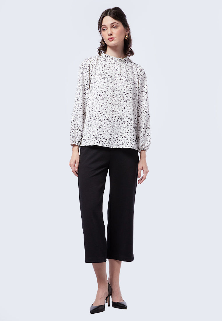 Printed Ruffle Long Sleeve Blouse