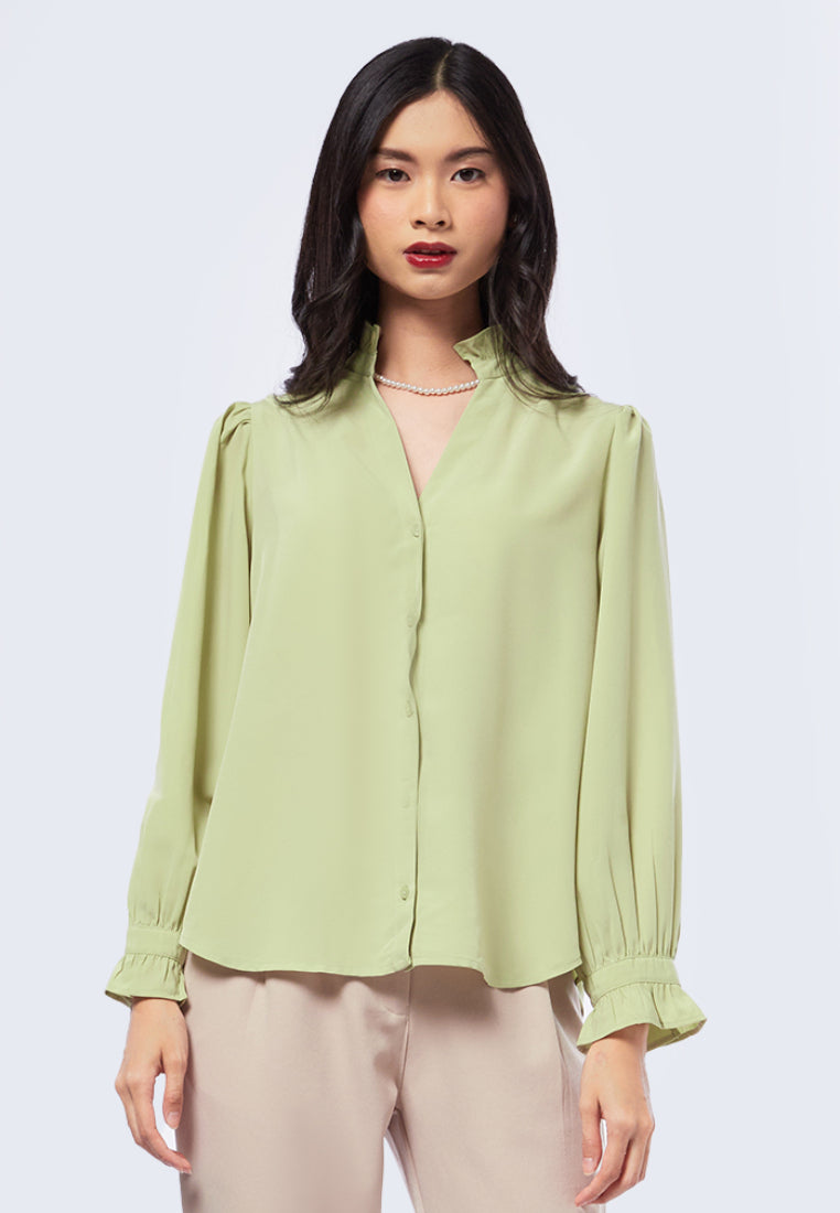 Ruffle Neck Long Sleeve Blouse