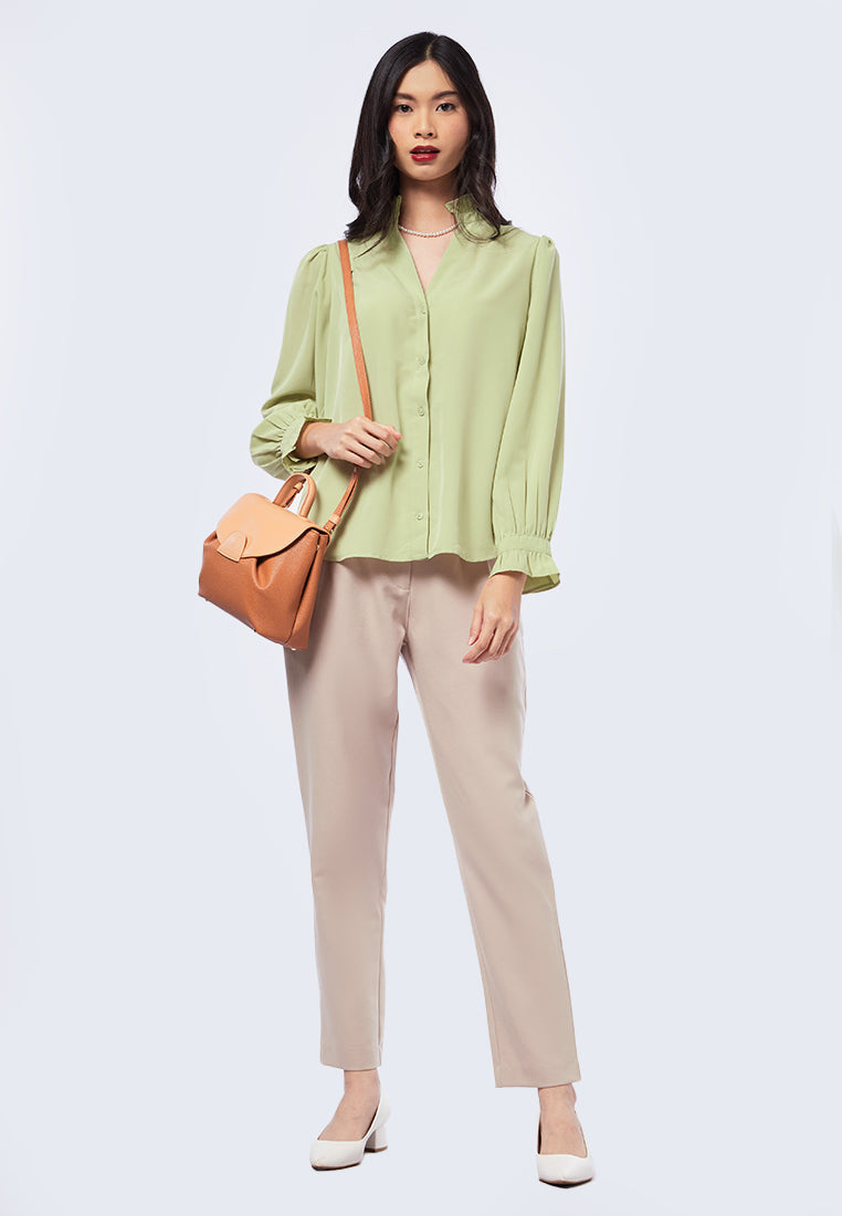Ruffle Neck Long Sleeve Blouse