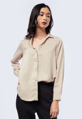 V-Neck Long Sleeve Sateen Blouse