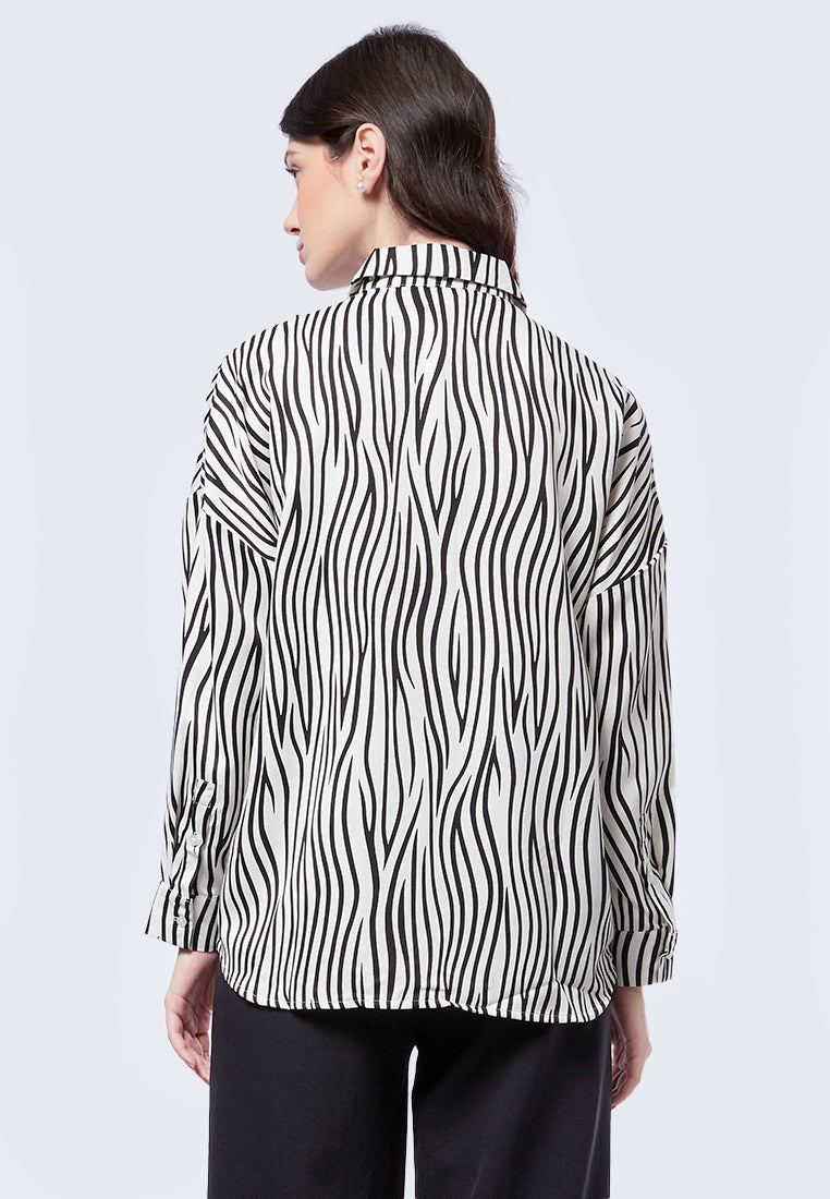 Oversize Printed Long Sleeve Blouse