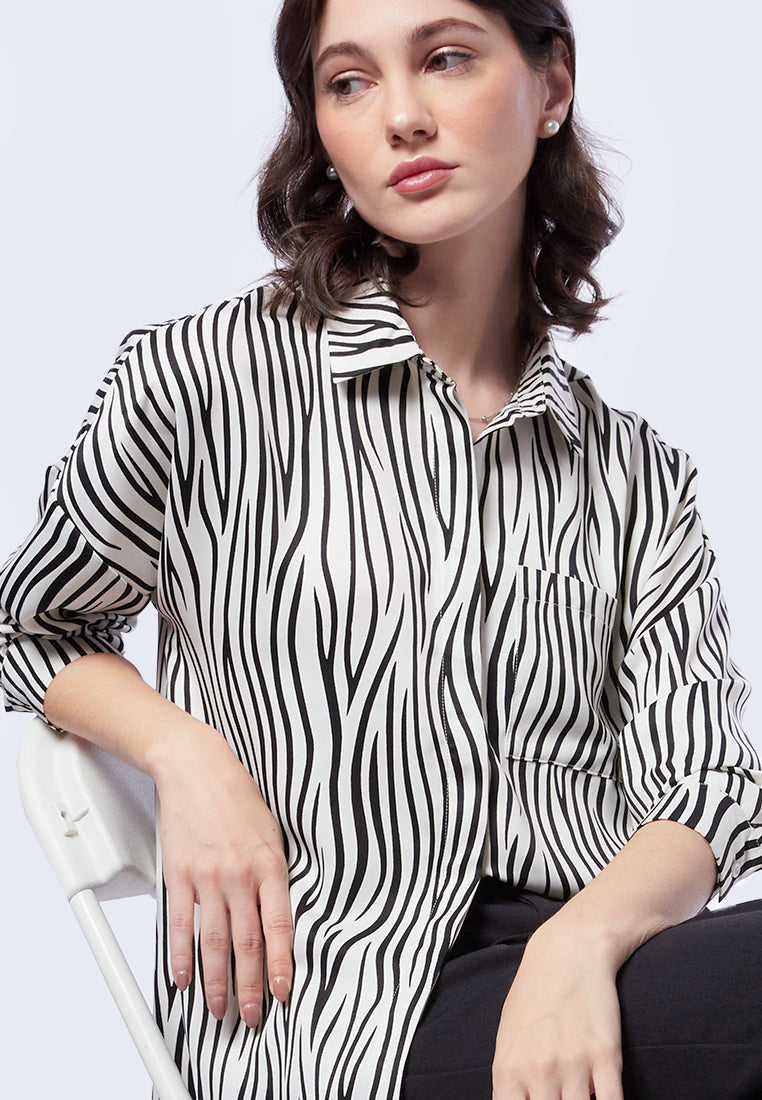 Oversize Printed Long Sleeve Blouse
