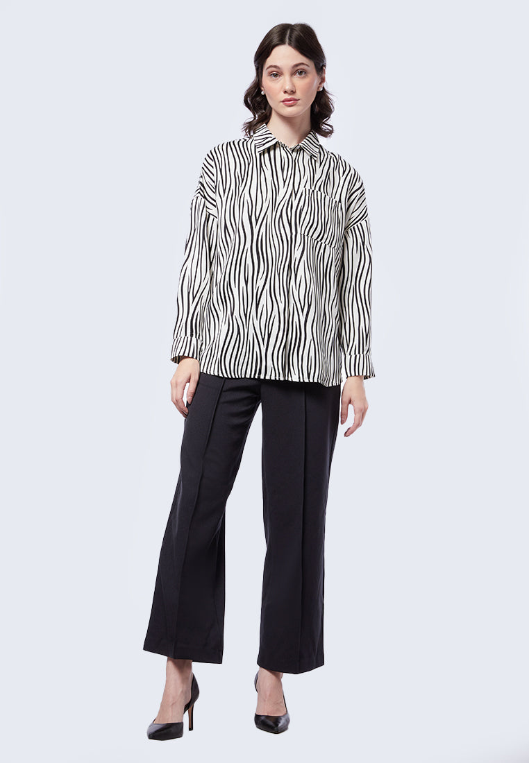 Oversize Printed Long Sleeve Blouse
