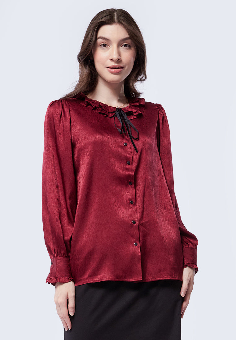 Ruffled Neck Long Sleeve Blouse