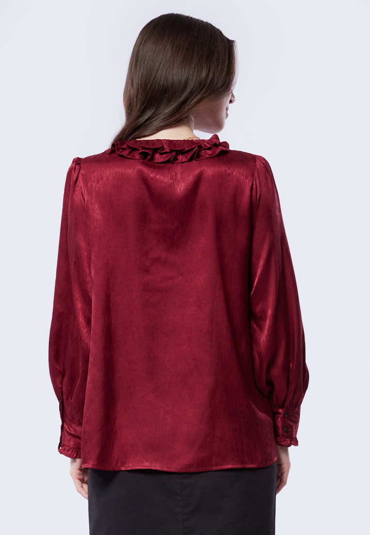 Ruffled Neck Long Sleeve Blouse