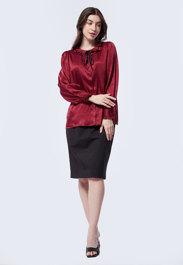 Ruffled Neck Long Sleeve Blouse