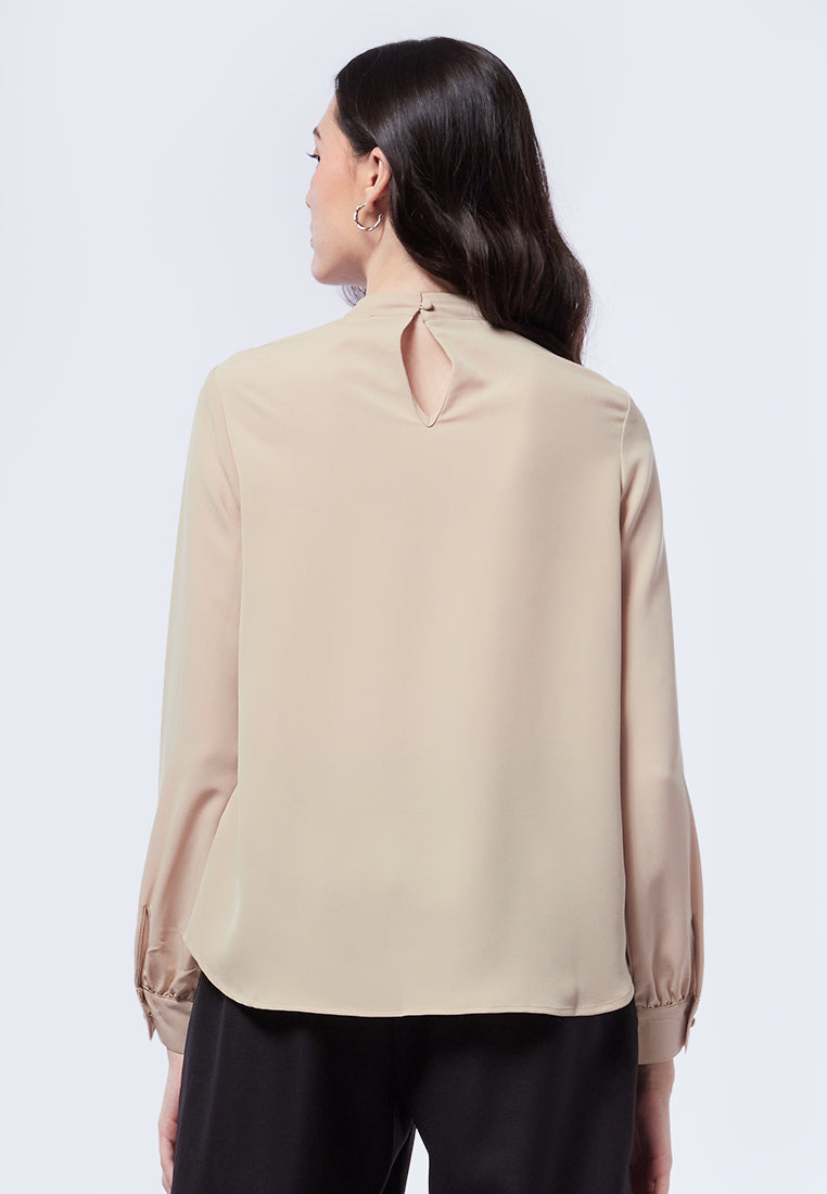 Front Pleated Long Sleeve Blouse