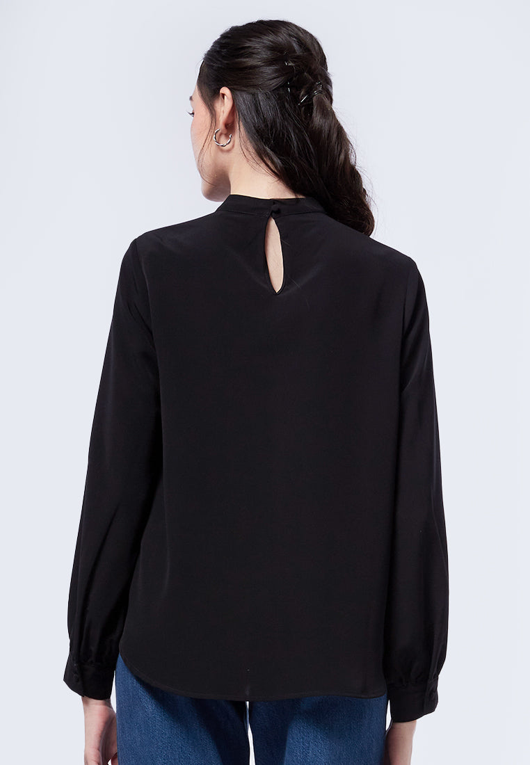 Front Pleated Long Sleeve Blouse